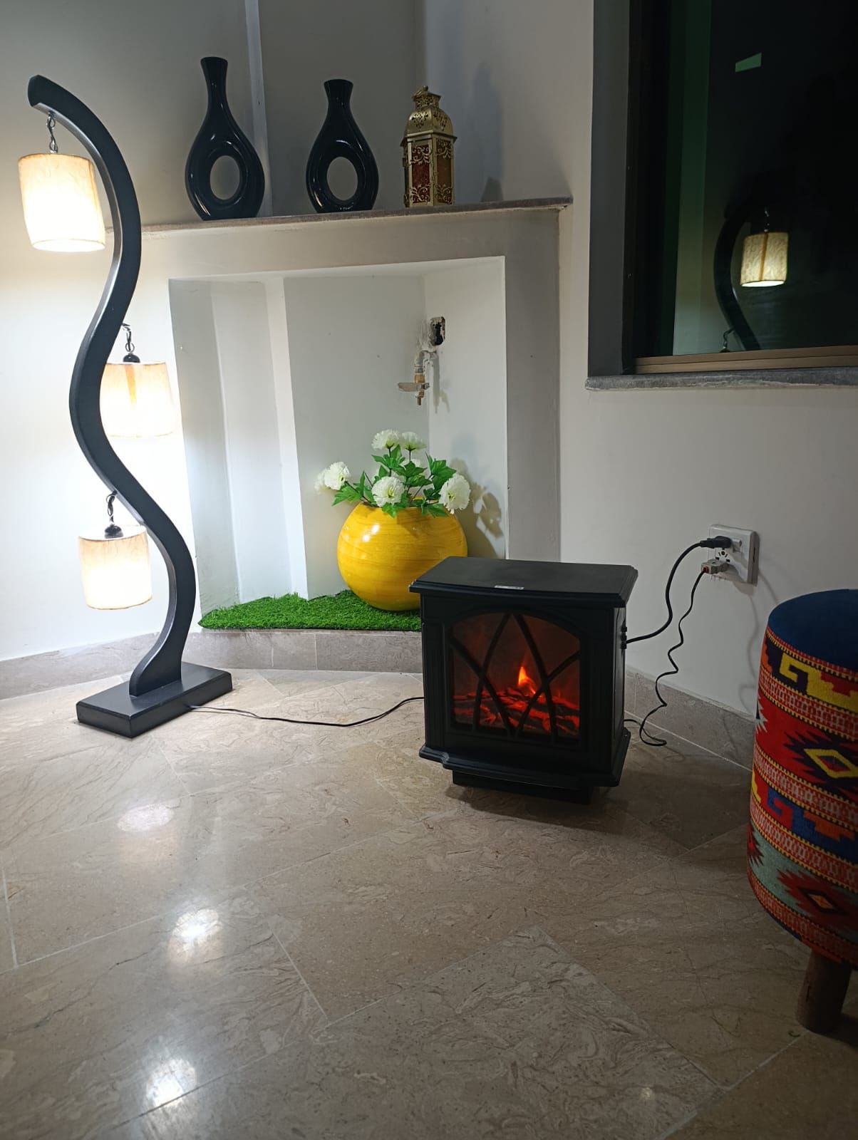 NBC007BK Electric Fireplace Room Heater – Modern Black LED Flame Heater with Adjustable Thermostat & Safety Protection