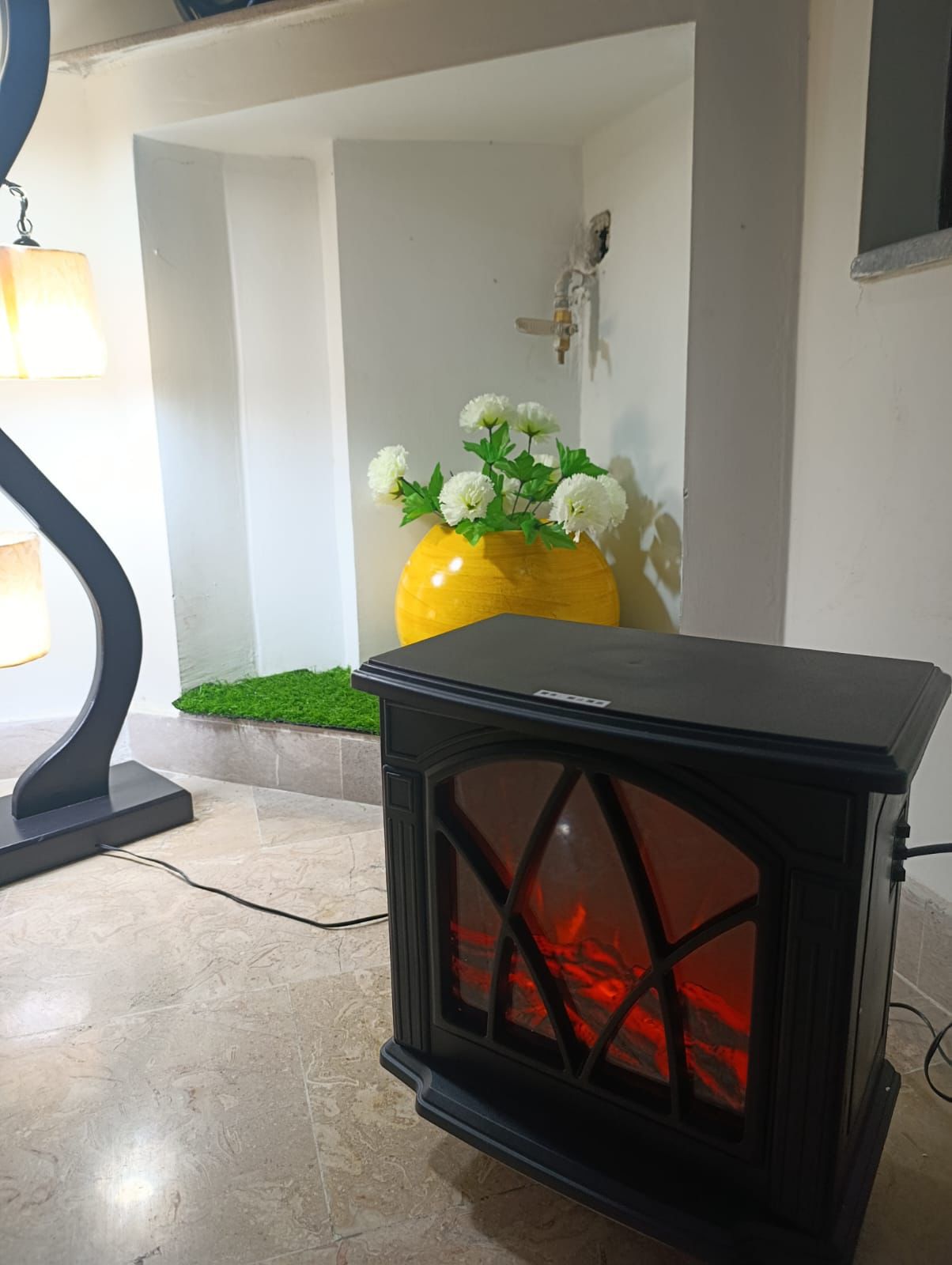 NBC007BK Electric Fireplace Room Heater – Modern Black LED Flame Heater with Adjustable Thermostat & Safety Protection