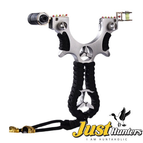 Powerful Slingshot High Quality Alloy for Hunting on Just Hunters (1 SLING SHOT , 2 RUBBER , LASER, LEVEL , STEELBALL  )