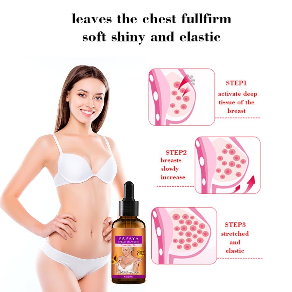Breast Enhancement Essential Oil, 30ml Papaya Breast Enlargement Cream for Firming,Plumping,Lifting and Nourishing,Women Bust Plumping Oil,Bust Organic Papaya Enlargement Serum