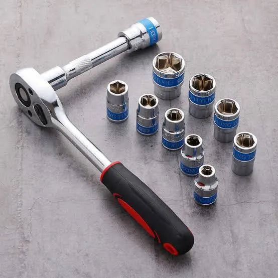 46 PCS Metric Socket Wrench & Bit Set – 1/4" Drive Ratchet Tool Kit with Extension Bar for Car, Bike, and Home Repairs – Durable Storage Case Included
